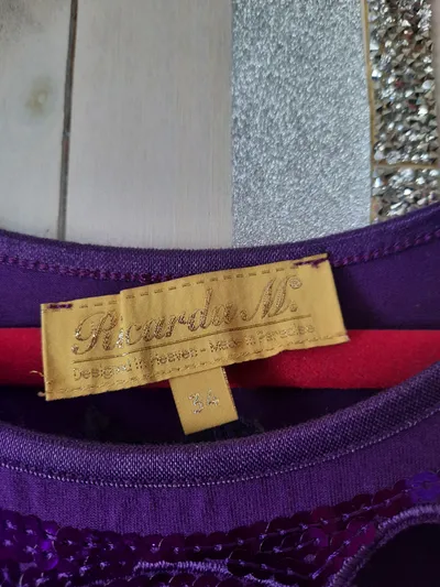 Ricarda M. Kleid Damen Gr. 34 Lila Pailletten Festlich Langarm