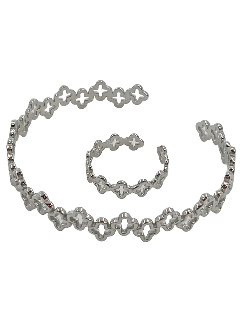 Heideman Damen Schmuckset 2-teilig Armreif Ring Silber Blumen Elegant 1