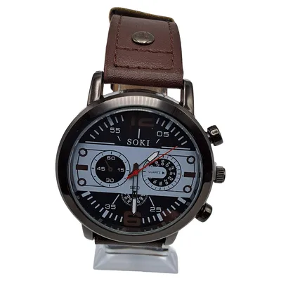 SOKI Herren Armbanduhr Chronograph Quarz Lederarmband Braun Schwarz