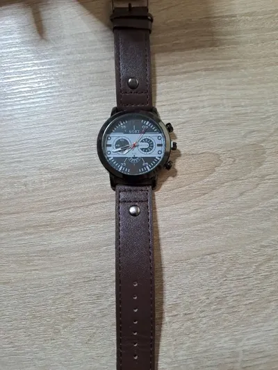 SOKI Herren Armbanduhr Chronograph Quarz Lederarmband Braun Schwarz