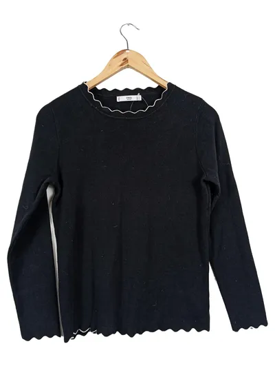 MNG Damen Pullover mit Wellensaum Schwarz Rippstrick Gr. 38/M