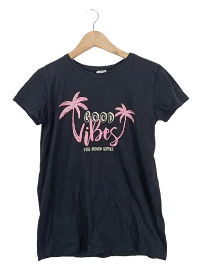 pageone young Kinder T-Shirt Good Vibes Palmen Print Gr. 170/176 Schwarz Casual
