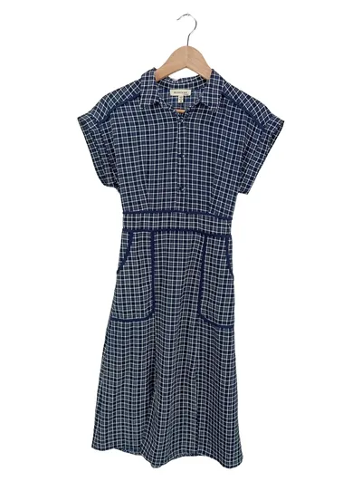 Monteau Damen Blusenkleid Gr. 36/S Kariert Blau Polyester Freizeit