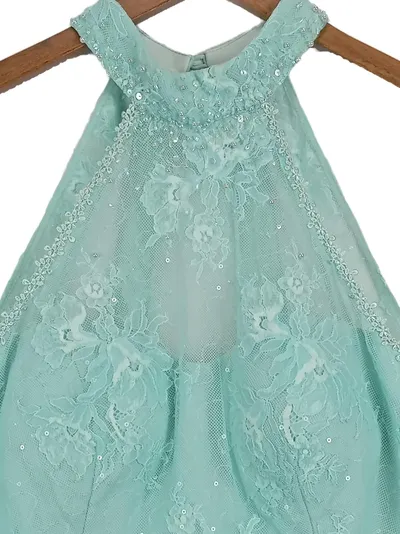 Linea Raffaelli Festliches Kleid Türkis Gr. 42 Elegant Spitze Pailletten