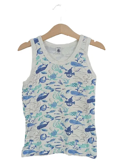 Petit Bateau Unterhemd Kinder Jungen Gr. 128 Meerestiere Weiß Blau