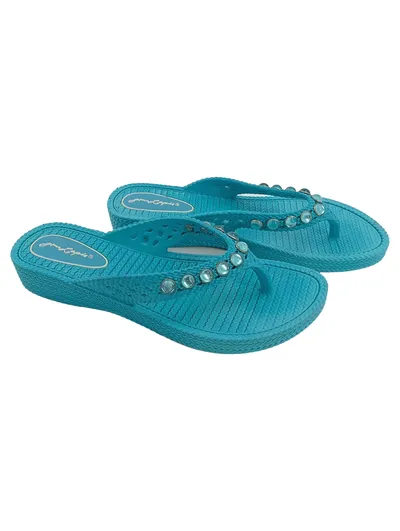 Gino Lapis Damen Zehentrenner Sandalen Türkis Gr. 37 Modisch Keilabsatz