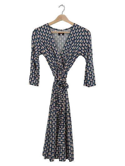Avoca Anthology Wickelkleid Damen Gr. S/36 Blau Boho Ethno Muster