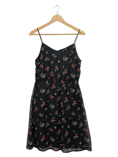 VERO MODA Damen Sommerkleid Blumenmuster Schwarz Trägerkleid Gr. M