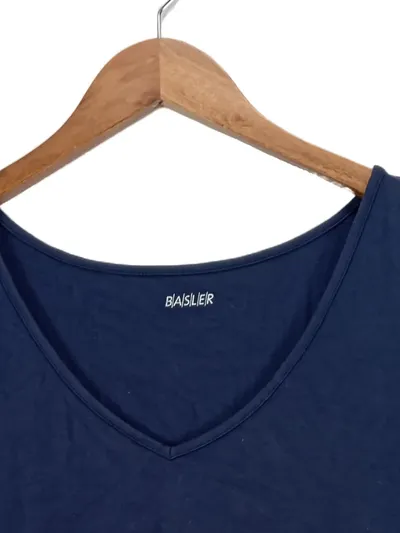 Basler Damen T-Shirt Gr. 50 Blau Ärmellos Modal Casual V-Ausschnitt