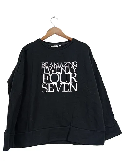 Broadway Damen Pullover Schwarz Gr. M Casual Langarm Baumwolle Schriftzug