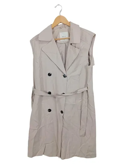 Mohito Damen Trenchcoat Kleid Ärmellos Beige Gr. 36 Gürtel Klassisch