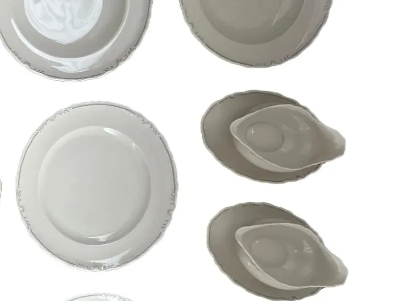 EPIAG Servierset Klassisch Weiß Porzellan Teller Soßenkännchen Geschirr Set 3