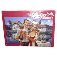 Budweiser Budvar Blechschild Retro Mehrfarbig Paar Bier 30x22.5cm Deko 1