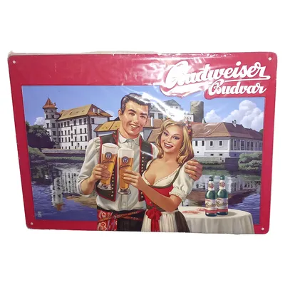 Budweiser Budvar Blechschild Retro Mehrfarbig Paar Bier 30x22.5cm Deko