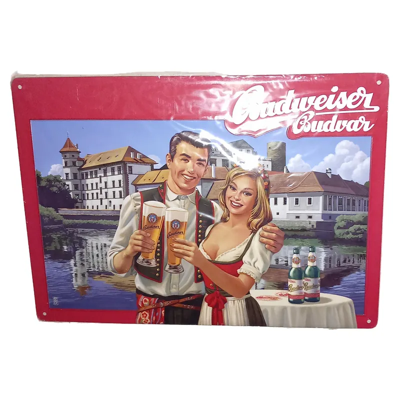 Budweiser Budvar Blechschild Retro Mehrfarbig Paar Bier 30x22.5cm Deko 1