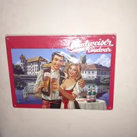 Budweiser Budvar Blechschild Retro Mehrfarbig Paar Bier 30x22.5cm Deko 2