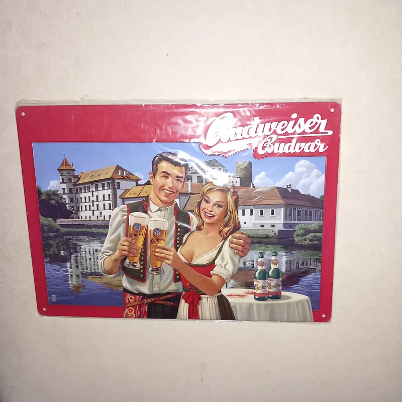 Budweiser Budvar Blechschild Retro Mehrfarbig Paar Bier 30x22.5cm Deko 2
