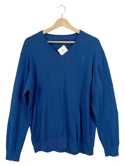 Otto Kern Herren Pullover V-Ausschnitt Blau Baumwolle Gr. L