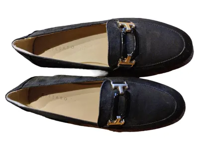 Pesaro Damen Loafer Slipper H-Schnalle Wildleder Schwarz Gr. 39