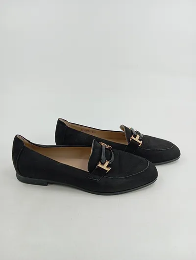 Pesaro Damen Loafer Slipper H-Schnalle Wildleder Schwarz Gr. 39