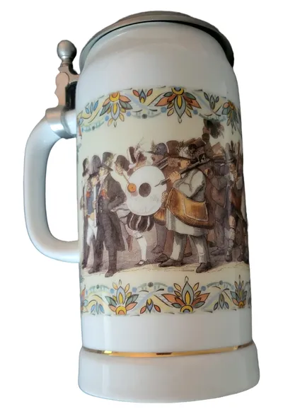 GERZ Bierkrug Traditionell Keramik Mehrfarbig Musikanten-Motiv 0,5L 22cm