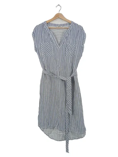 ONLY Damen Blusenkleid Gr. 36 Weiß Blau Gestreift Gürtel