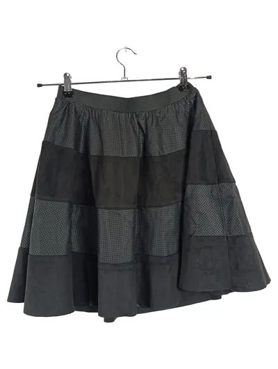 ONLY Lederrock Damen Schwarz Gr. 38 Midirock Kunstleder Strukturmuster