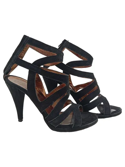 Spazio Nova Damen Sandaletten Gr. 37 Schwarz High Heels Wildleder Elegant