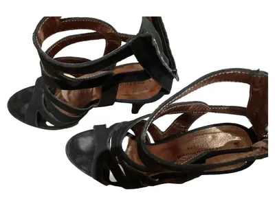 Spazio Nova Damen Sandaletten Gr. 37 Schwarz High Heels Wildleder Elegant