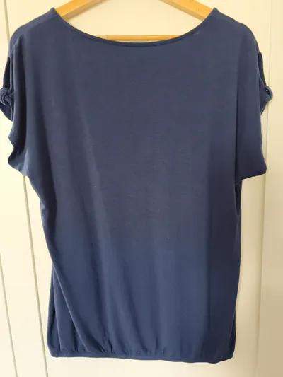 LASCANA Damen T-Shirt Blau Gr. 40/L Kurzarm Viskose Raffungen Freizeit