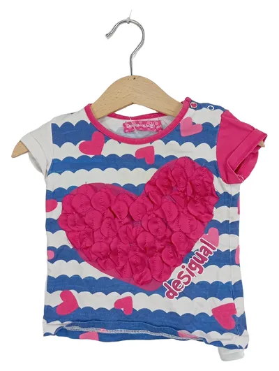 Desigual Kinder T-Shirt Herz Muster Gr. 80 Baumwolle Farbenfroh