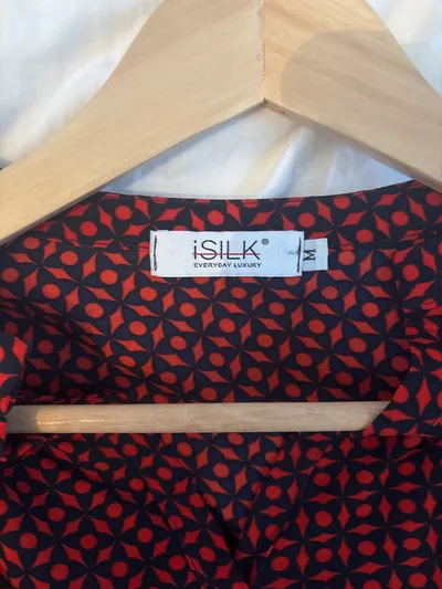 iSilk Damen Freizeitkleid Rot Grafisch Gr. 38/M Elegant Midikleid