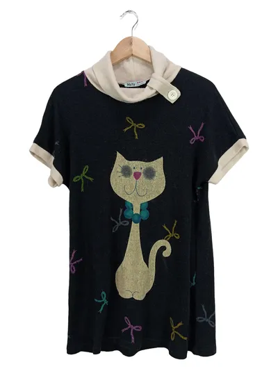 MOYA Damen Freizeitkleid Katze Motiv Gr. 42 Schwarz Casual