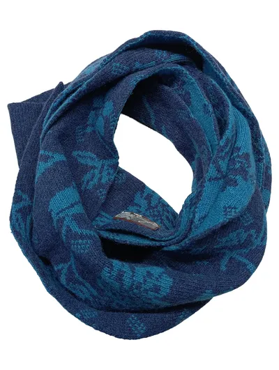 Finesse Damen Schal Elegant Blumenmuster Wolle Blau 90x20 cm