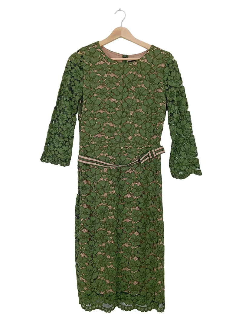 Hallhuber Damen Spitzenkleid Gr. 36 Grün Floral Langarm Elegant 1