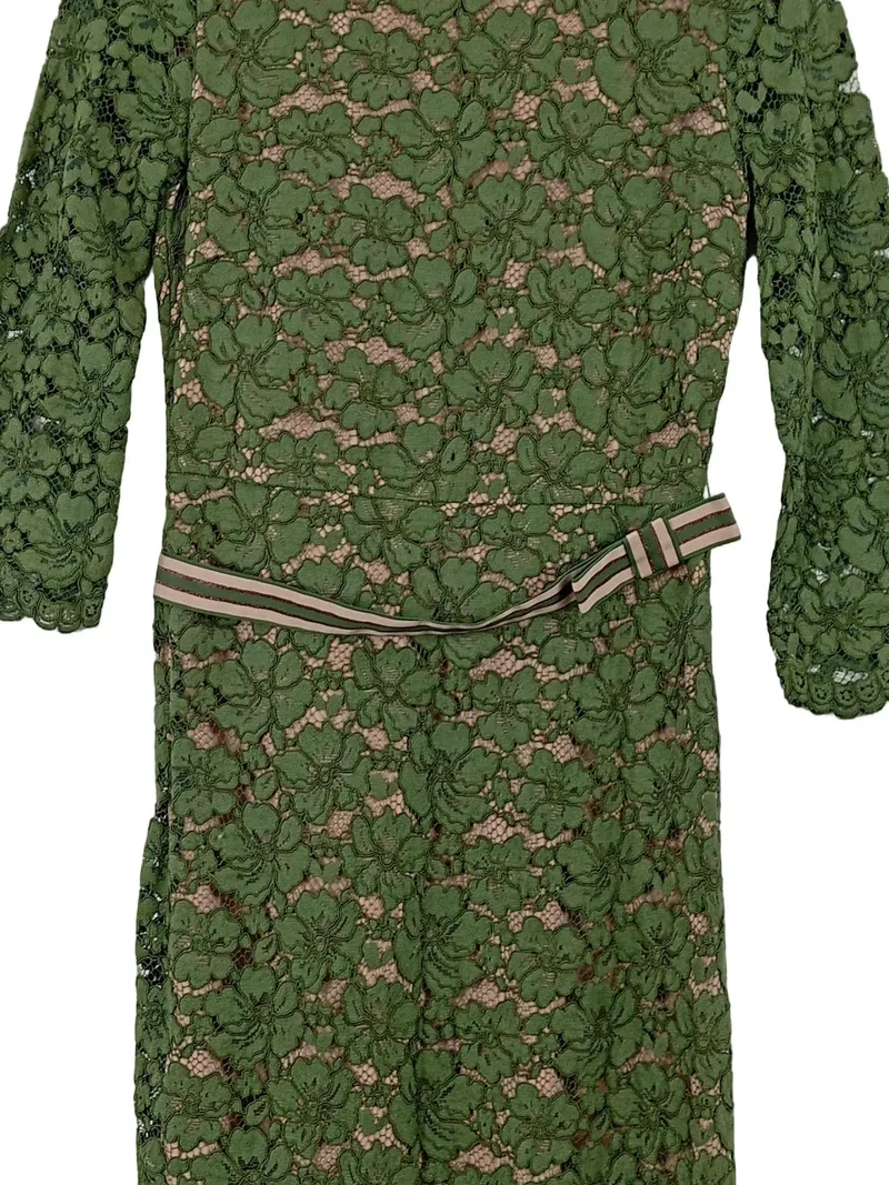 Hallhuber Damen Spitzenkleid Gr. 36 Grün Floral Langarm Elegant 4