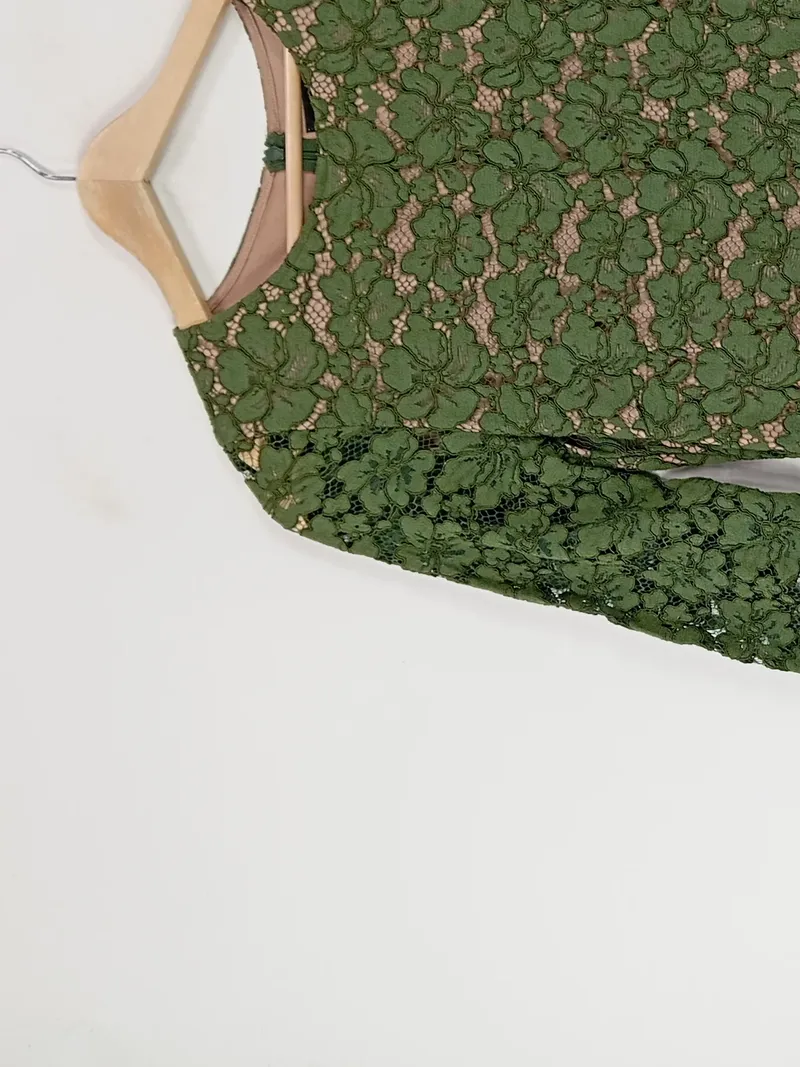 Hallhuber Damen Spitzenkleid Gr. 36 Grün Floral Langarm Elegant 5