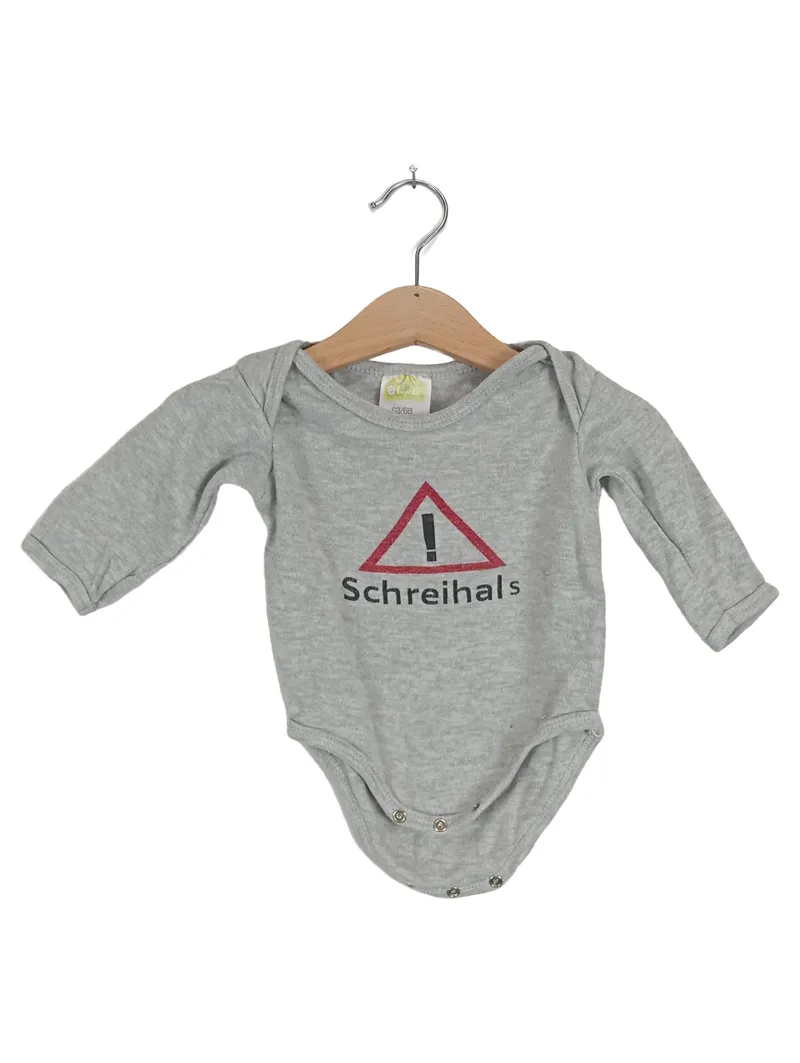 DIMO Baby Body Langarm Grau Gr. 62/68 mit Spruch Schreihals 1