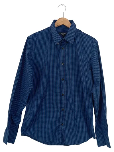 SMOG Herren Business Hemd Slim Fit Kariert Blau Gr. M/50