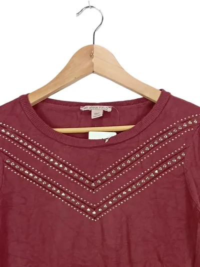 Anna Field Damen Pullover Rot Langarm Nieten Viskose Gr. 38 M
