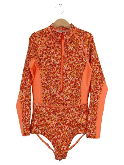 O'Neill Badeanzug Mädchen Gr. 164 Langarm Orange Blumen UPF 40+