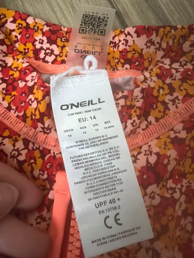 O'Neill Badeanzug Mädchen Gr. 164 Langarm Orange Blumen UPF 40+