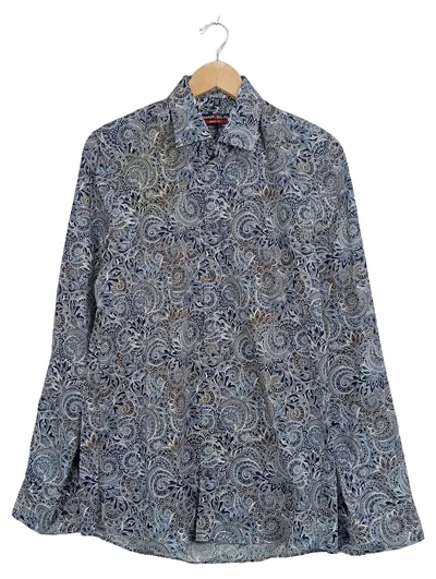 MARVELIS Body Fit Herrenhemd Gr. 39 Langarm Paisley Blau Baumwolle
