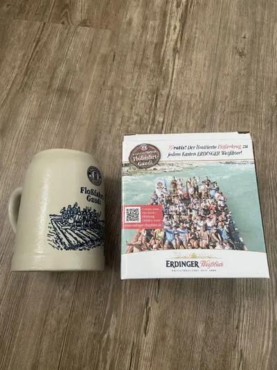 Erdinger Flößerkrug Floßfahrt Gaudi Bierkrug Porzellan Beige 13cm