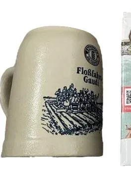 Erdinger Flößerkrug Floßfahrt Gaudi Bierkrug Porzellan Beige 13cm 3
