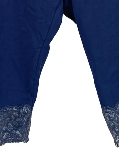 Ulla Popken Damen Leggings Caprihose Gr. 52 Blau mit Spitze Casual