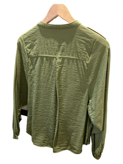 Broadway Damen Bluse Langarm Uni Grün Gr. 38/M Freizeit Viskose