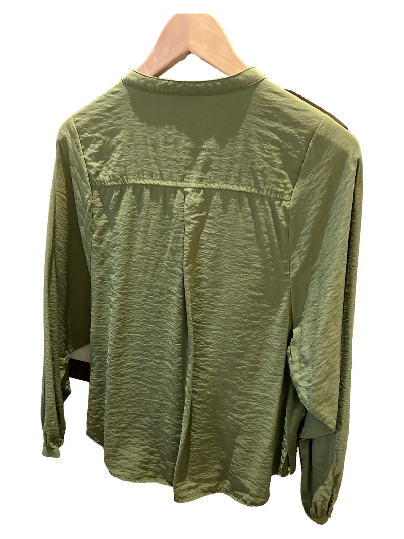 Broadway Damen Bluse Langarm Uni Grün Gr. 38/M Freizeit Viskose 2