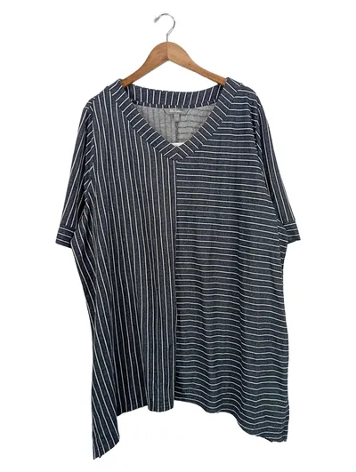 Ulla Popken Damen Freizeitkleid Gr. 54 XXL Blau Gestreift Baumwolle Casual