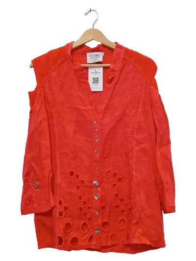 Elisa Cavaletti Damen Bluse Rot Lochmuster Leinen 3/4 Arm Gr. 40/L